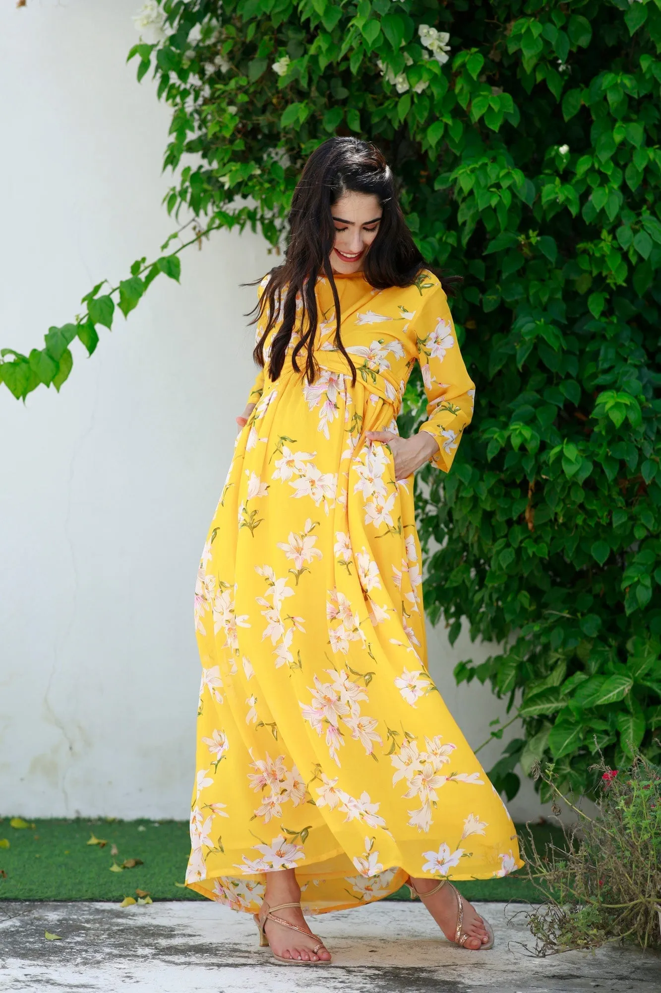 Cheery Sunny Blossom Maternity Knot Dress