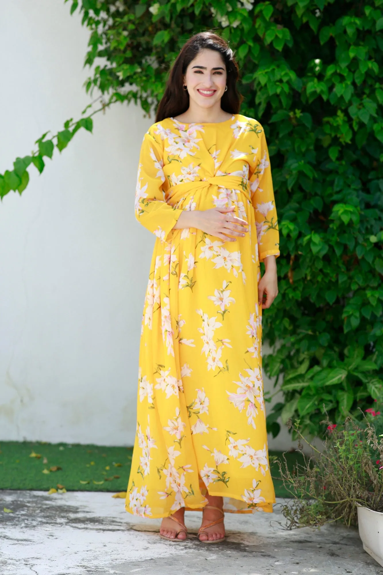 Cheery Sunny Blossom Maternity Knot Dress