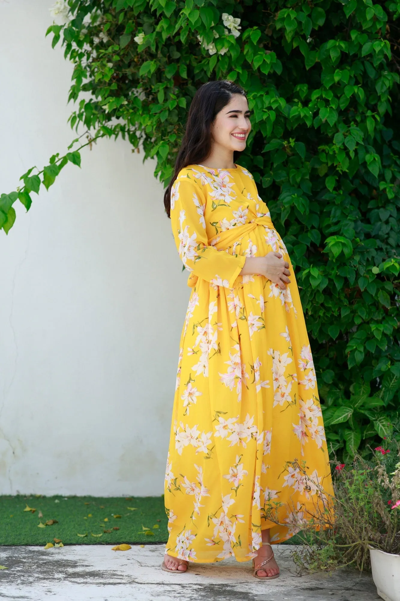 Cheery Sunny Blossom Maternity Knot Dress