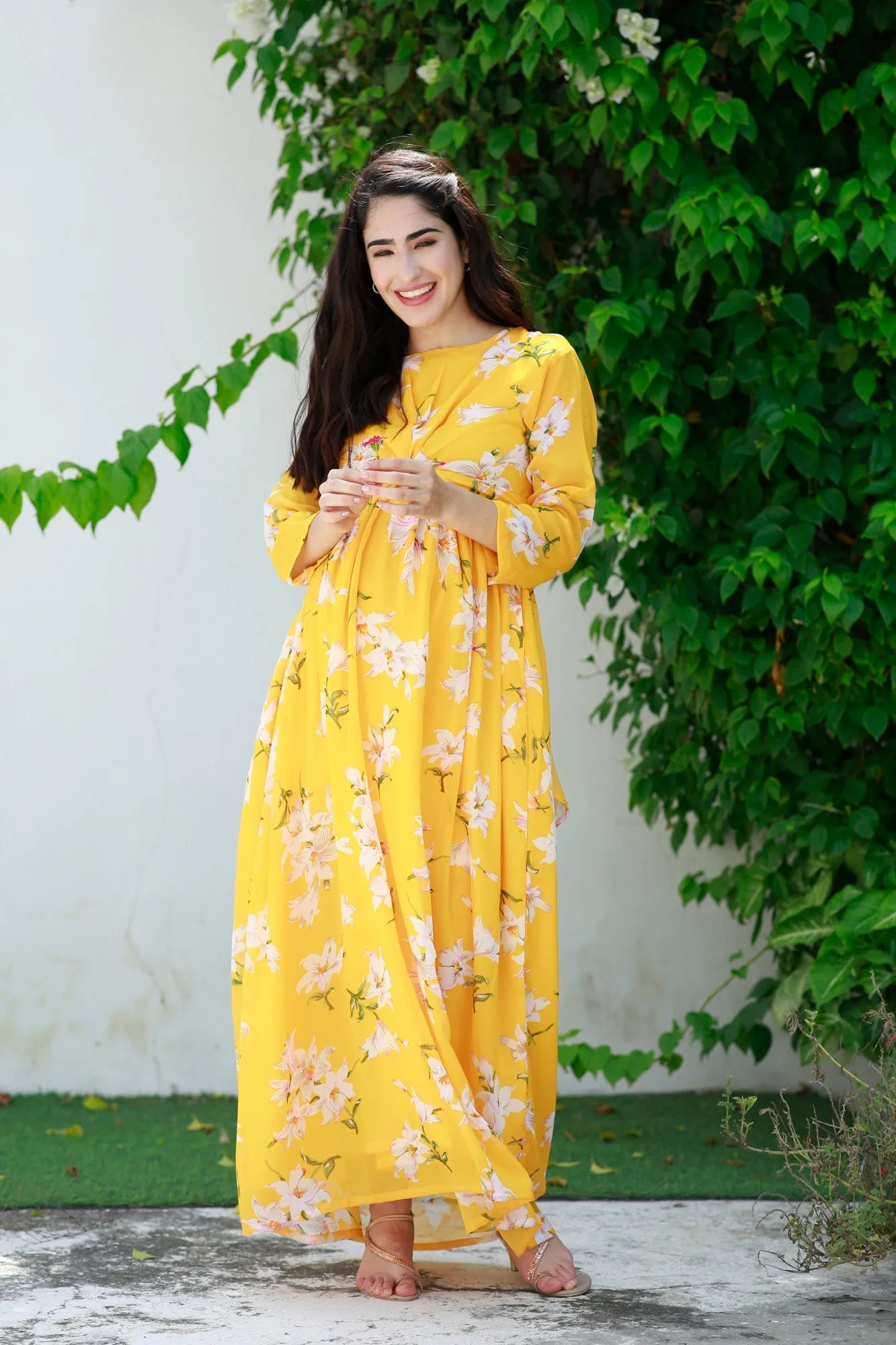 Cheery Sunny Blossom Maternity Knot Dress