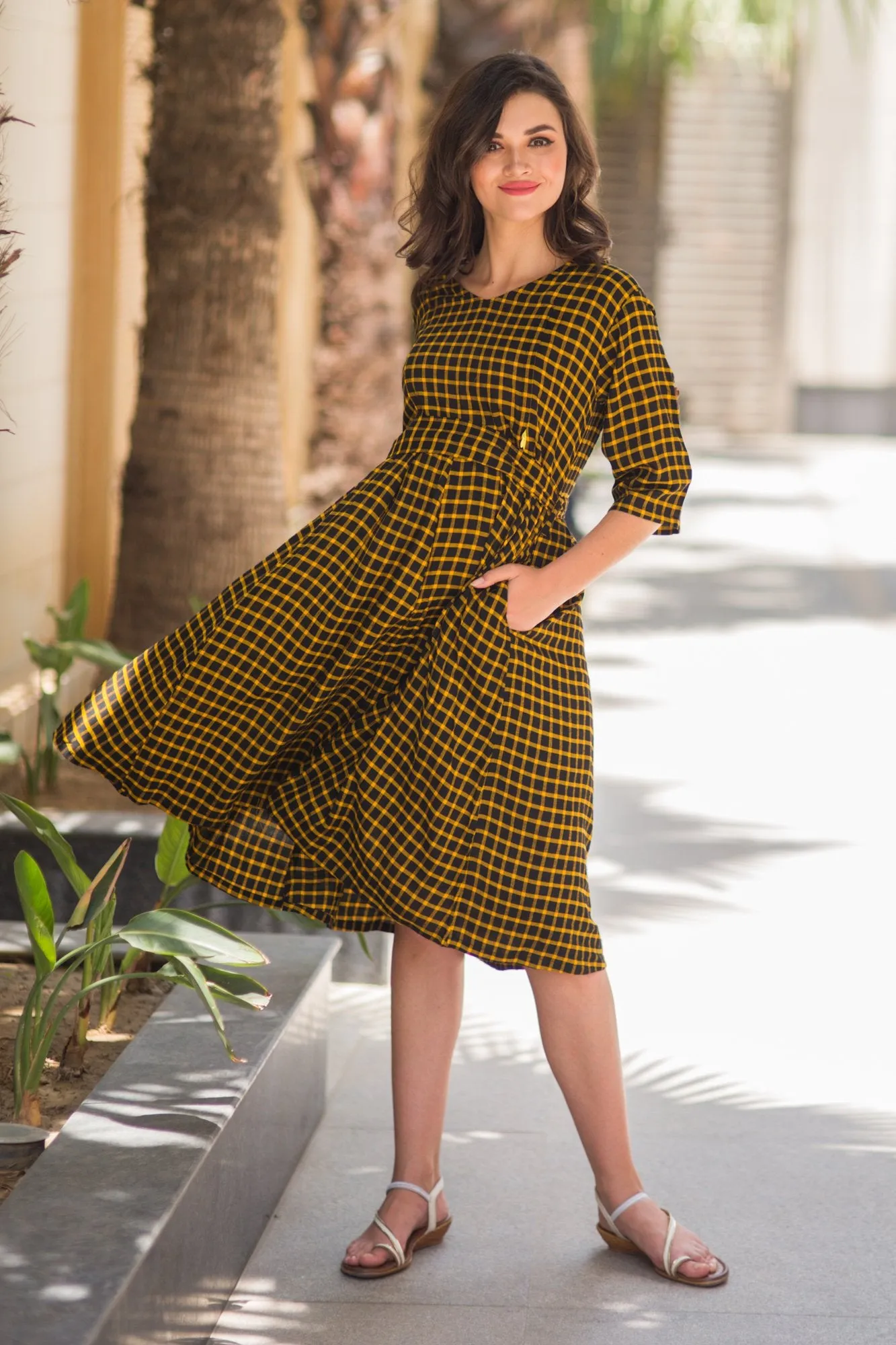 Chestnut Plaid Maternity & Nursing Dress