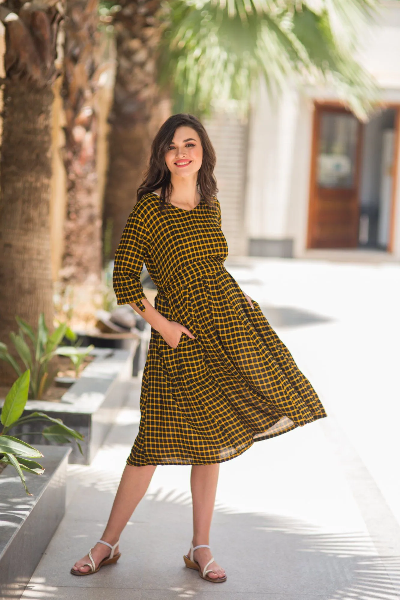 Chestnut Plaid Maternity & Nursing Dress