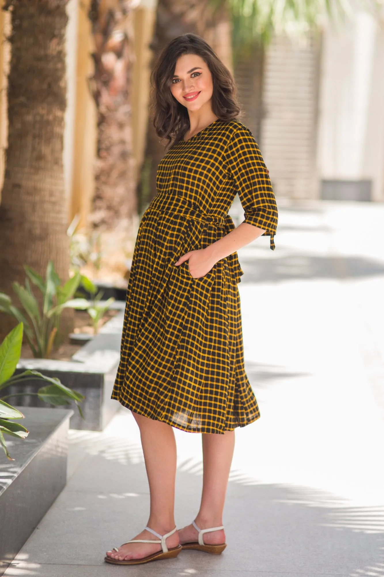 Chestnut Plaid Maternity & Nursing Dress