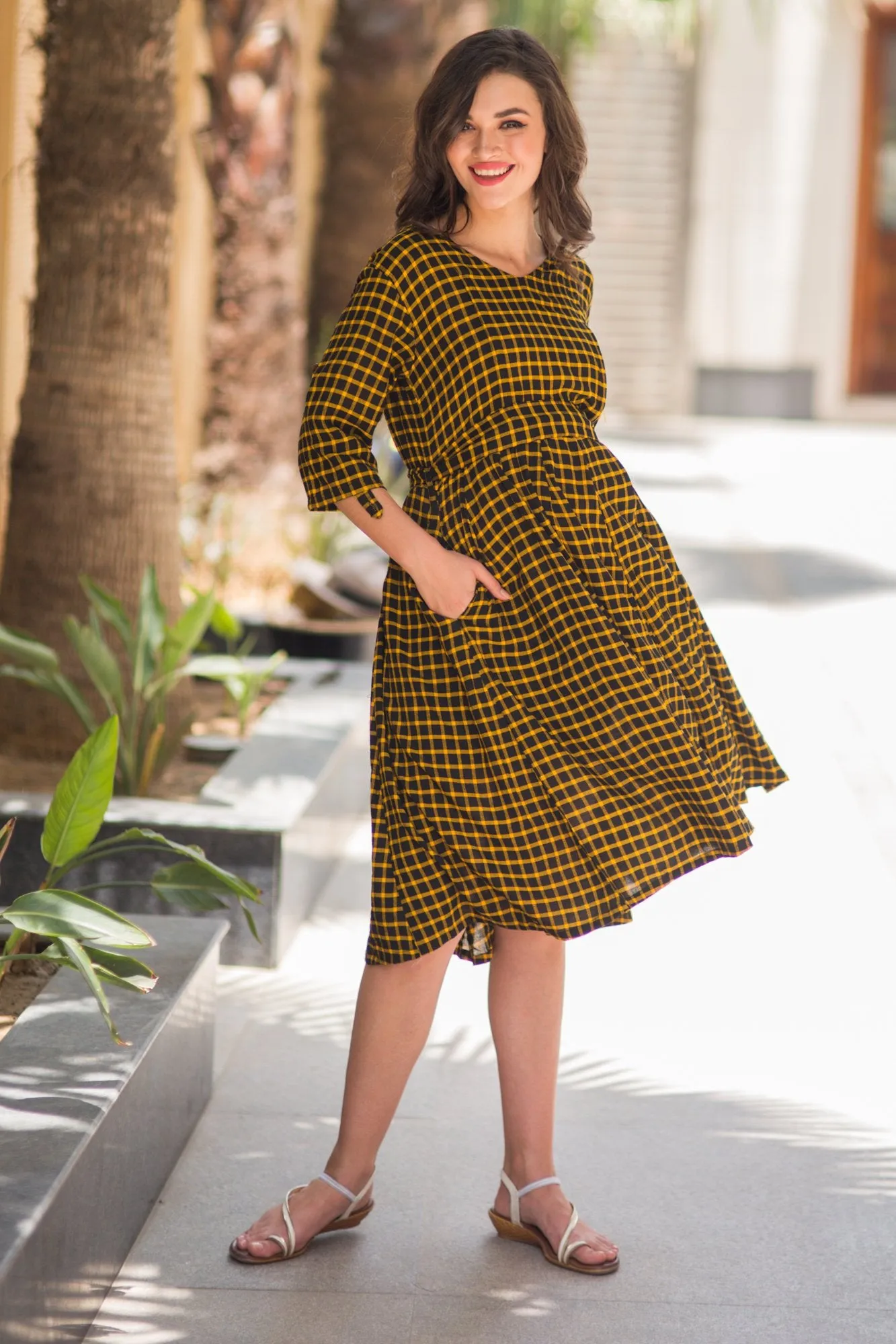 Chestnut Plaid Maternity & Nursing Dress