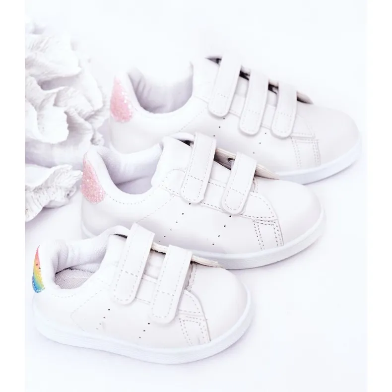 Children's Sneakers White-Rainbow Velcro Cute Girl