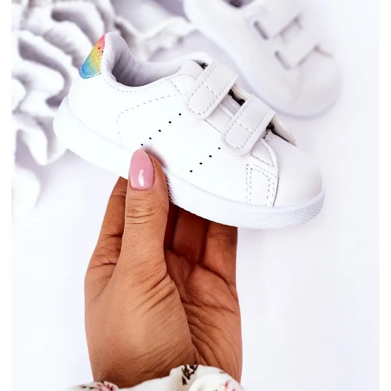 Children's Sneakers White-Rainbow Velcro Cute Girl