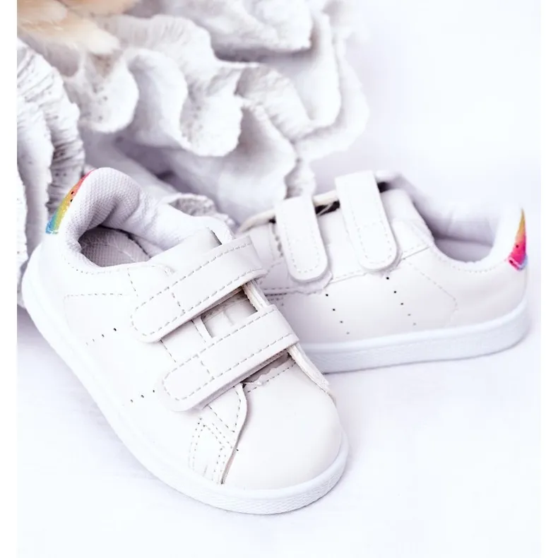 Children's Sneakers White-Rainbow Velcro Cute Girl