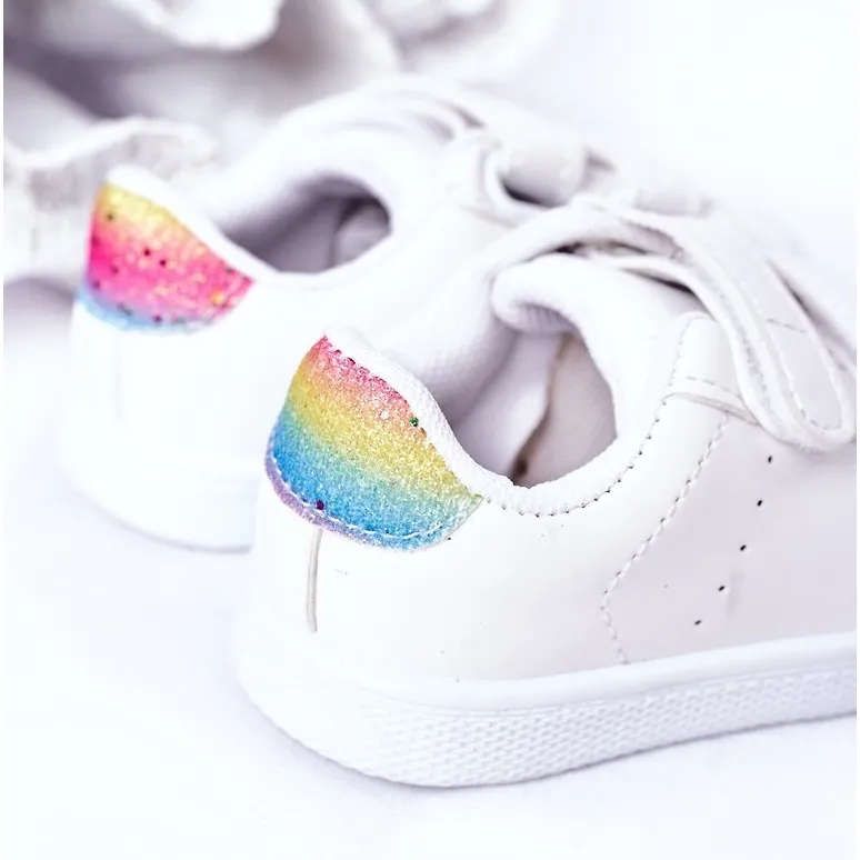 Children's Sneakers White-Rainbow Velcro Cute Girl