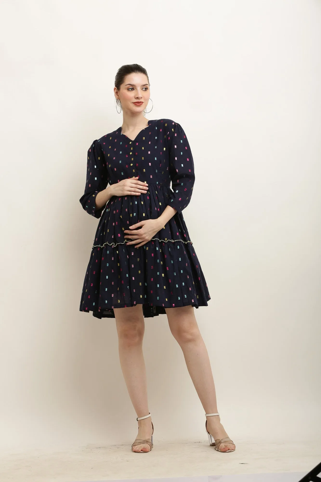 Chirpy Colorful Midnight Blue Maternity & Nursing Dress