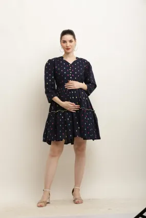 Chirpy Colorful Midnight Blue Maternity & Nursing Dress