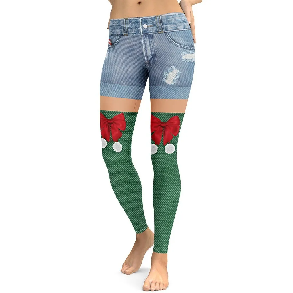 Christmas Denim Shorts Leggings