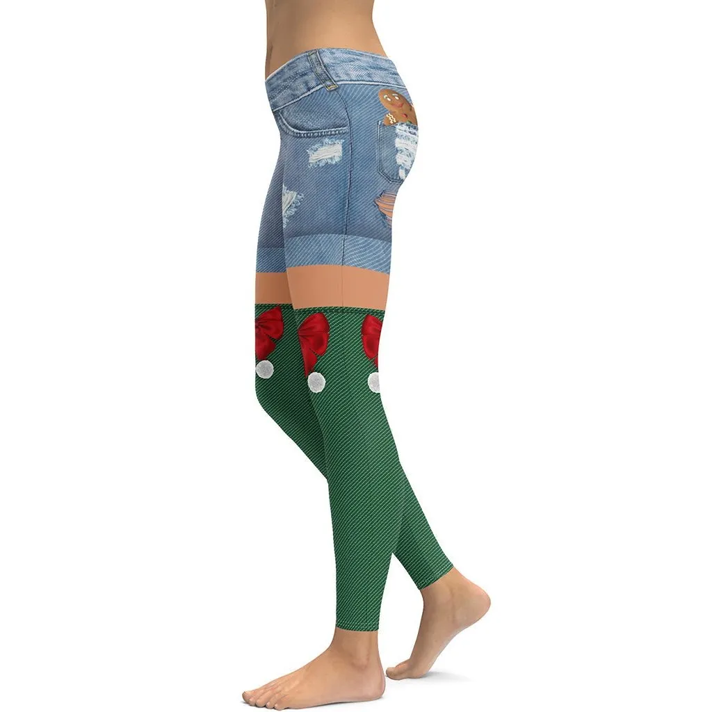 Christmas Denim Shorts Leggings