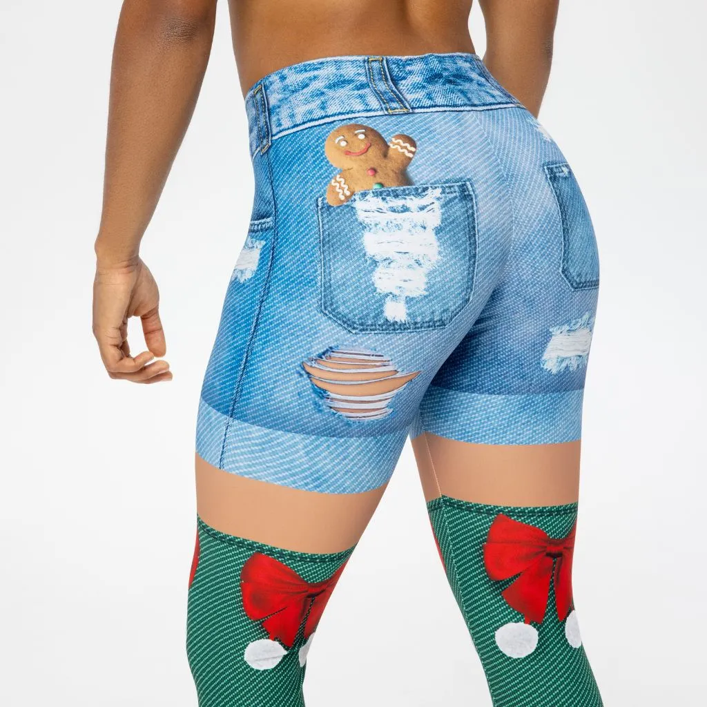 Christmas Denim Shorts Leggings