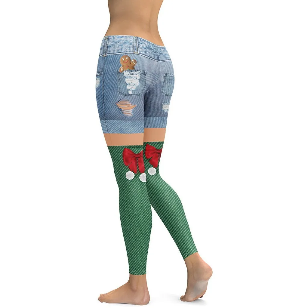 Christmas Denim Shorts Leggings