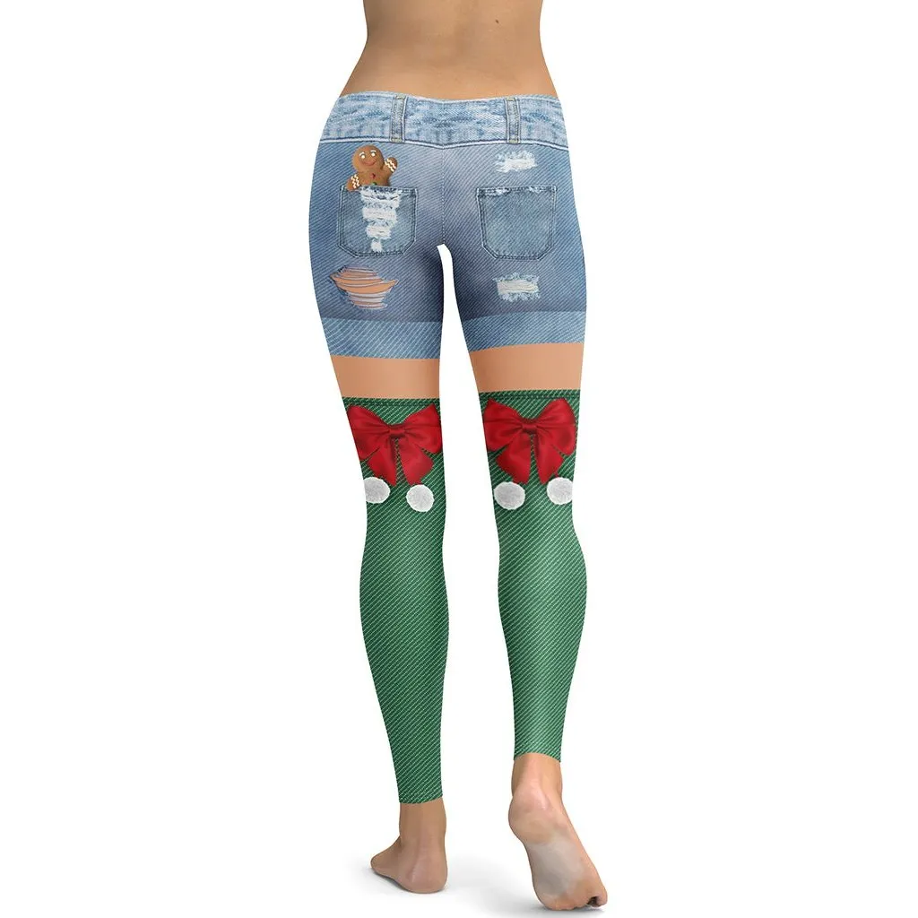 Christmas Denim Shorts Leggings