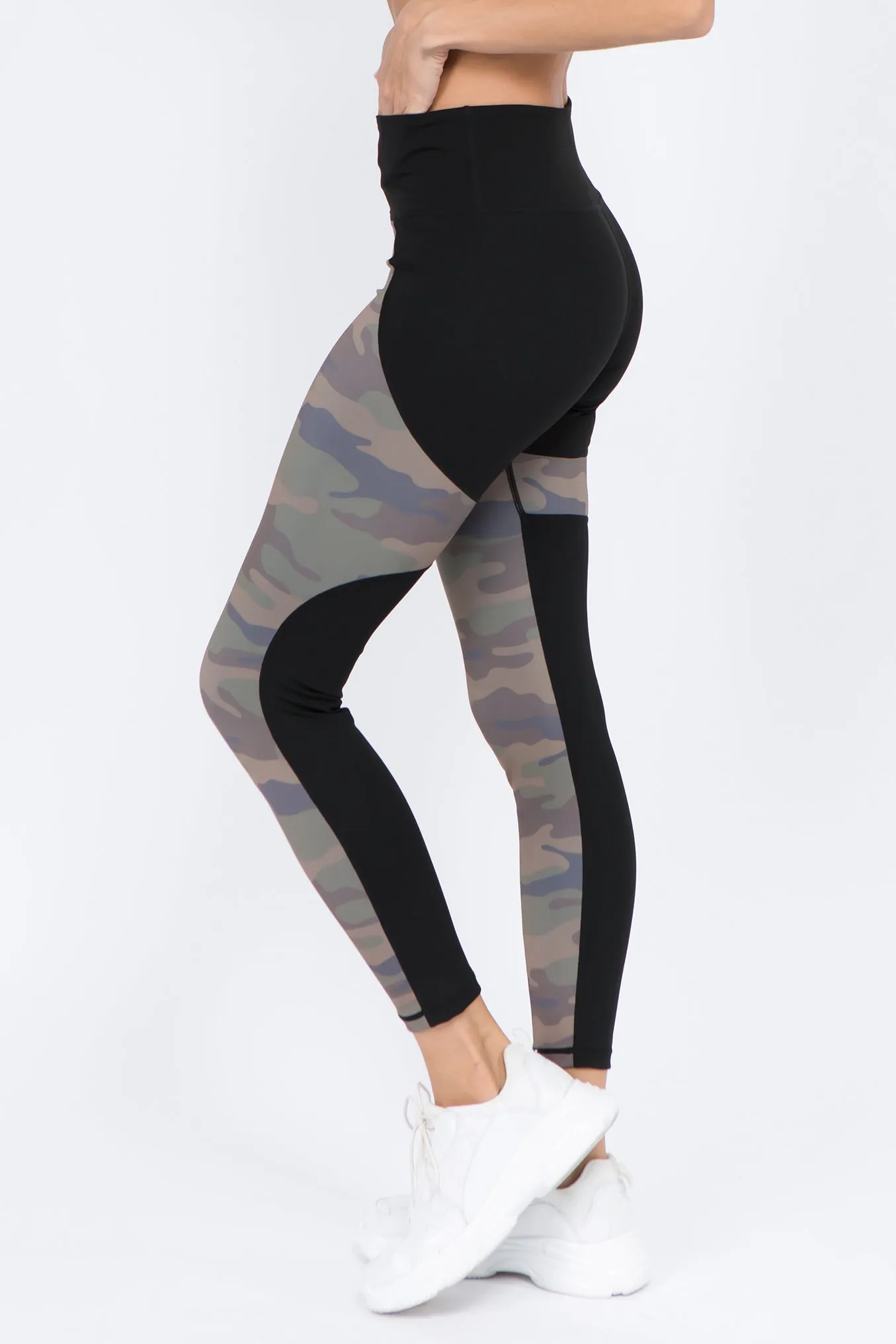 Color Block Contrast Camo Print Active Leggings