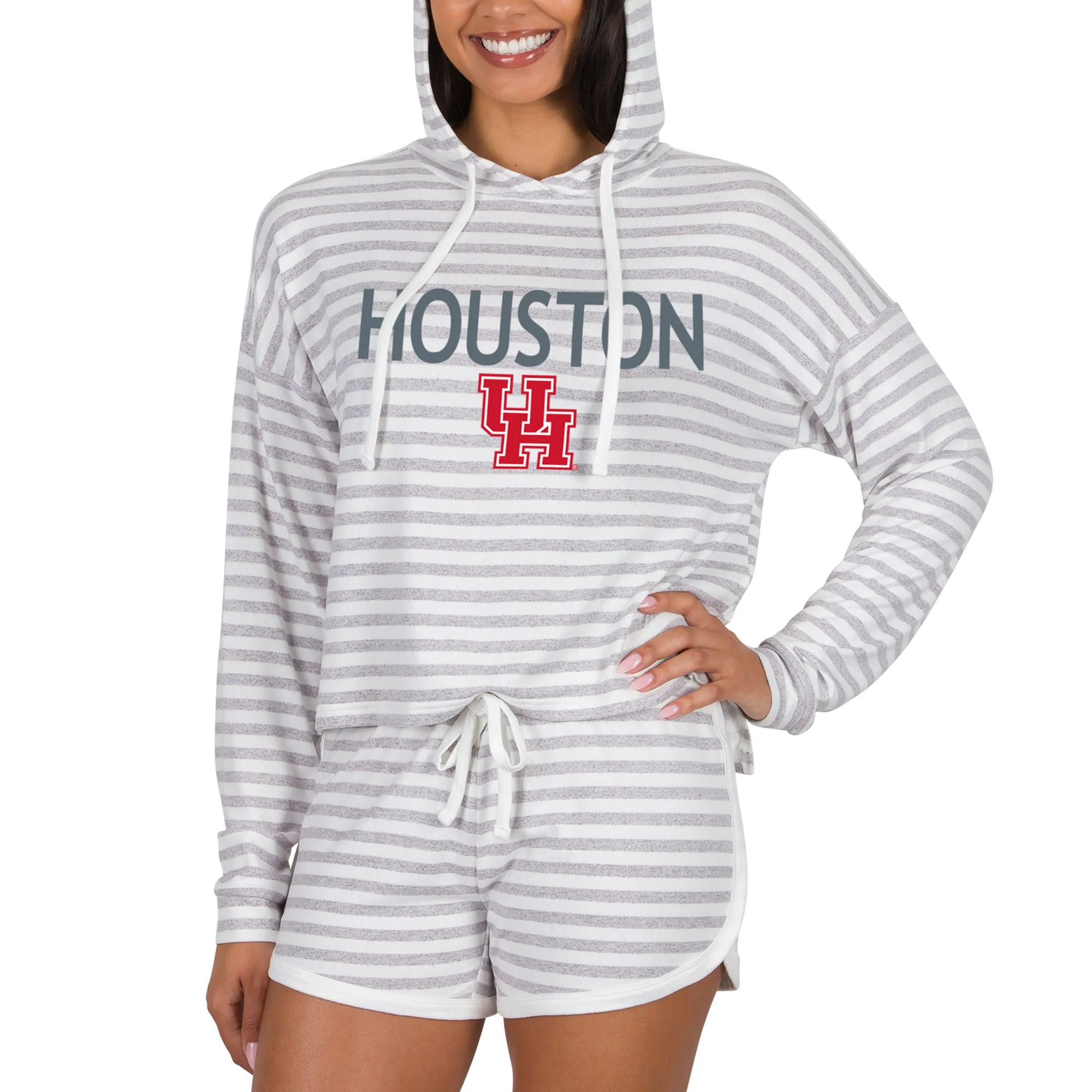 Concepts Sport Houston Cougars Women's Cream Visibility Long Sleeve Hoodie T-Shirt & Shorts Set