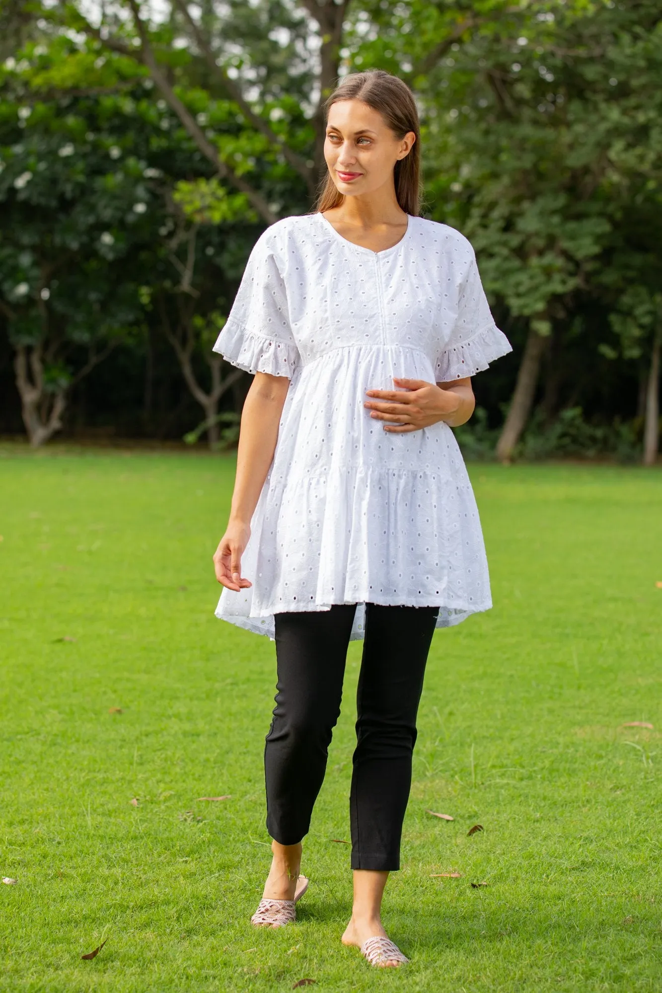 Cool White Maternity & Nursing Top