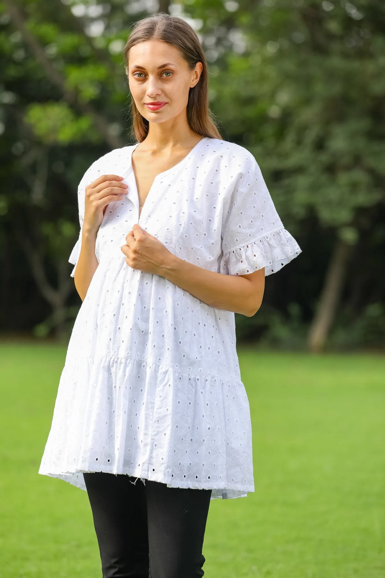 Cool White Maternity & Nursing Top