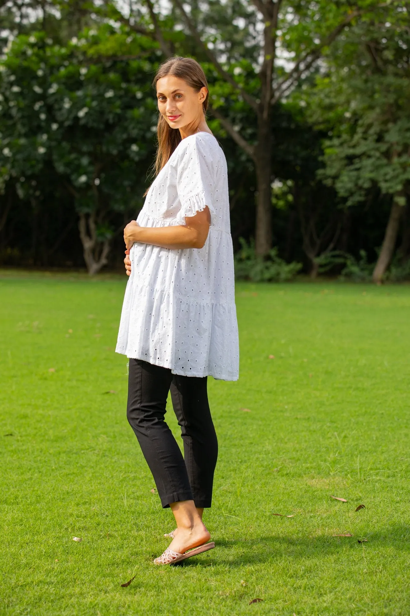 Cool White Maternity & Nursing Top