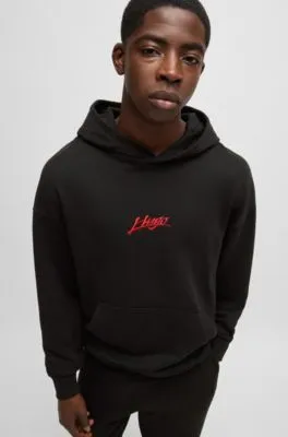 Cotton-terry relaxed-fit hoodie with logo prints