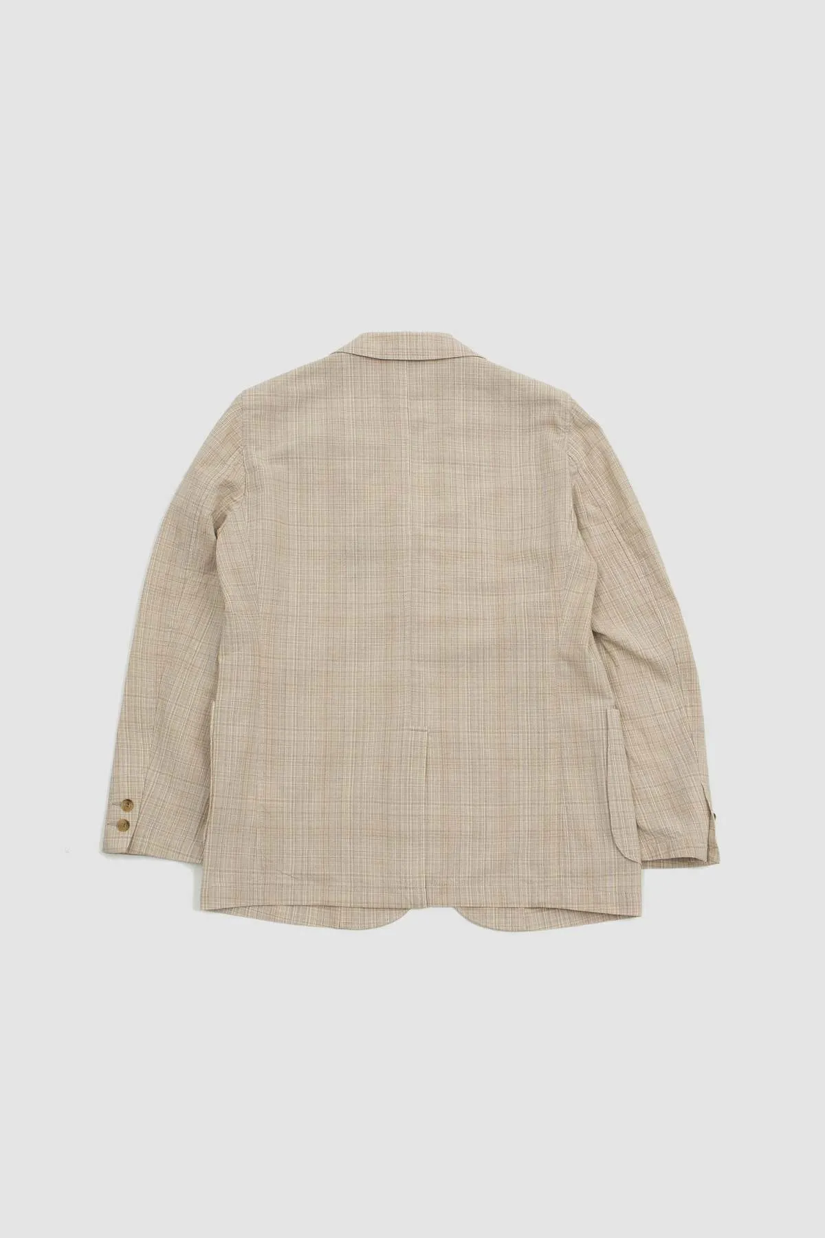 Cotton Wool Linen Check 3 Button Comfort Jacket - Natural