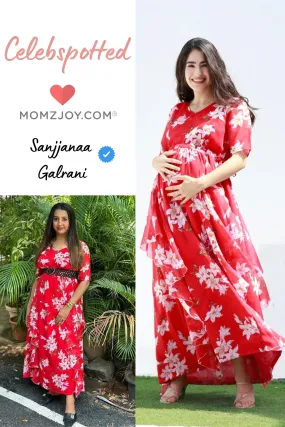 Crimson Red Blossom Maternity Flow Dress