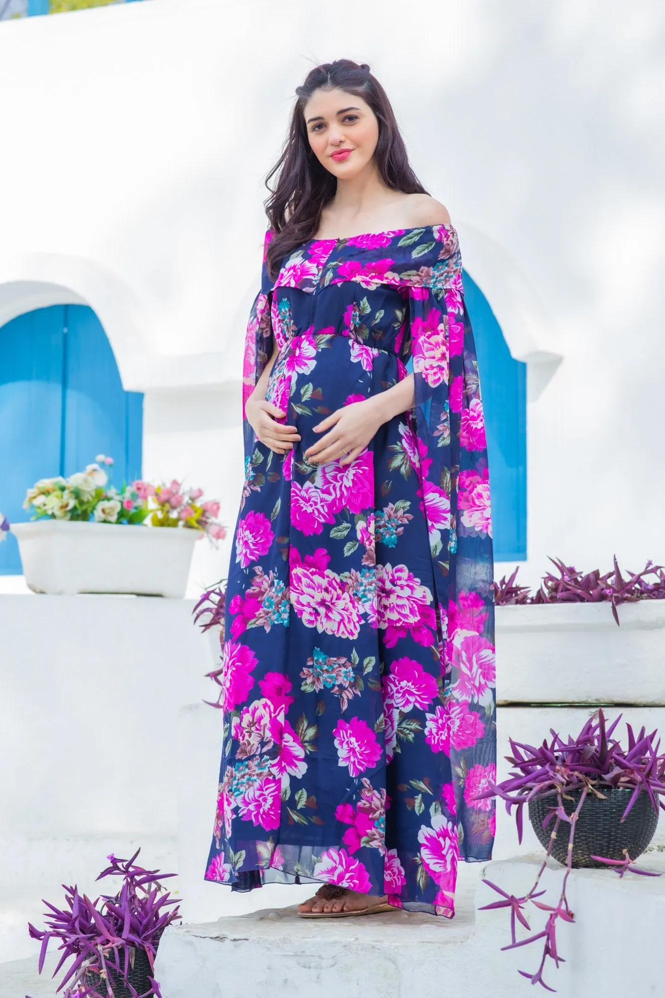 Crystal Noir Flying Sleeves Maternity Dress