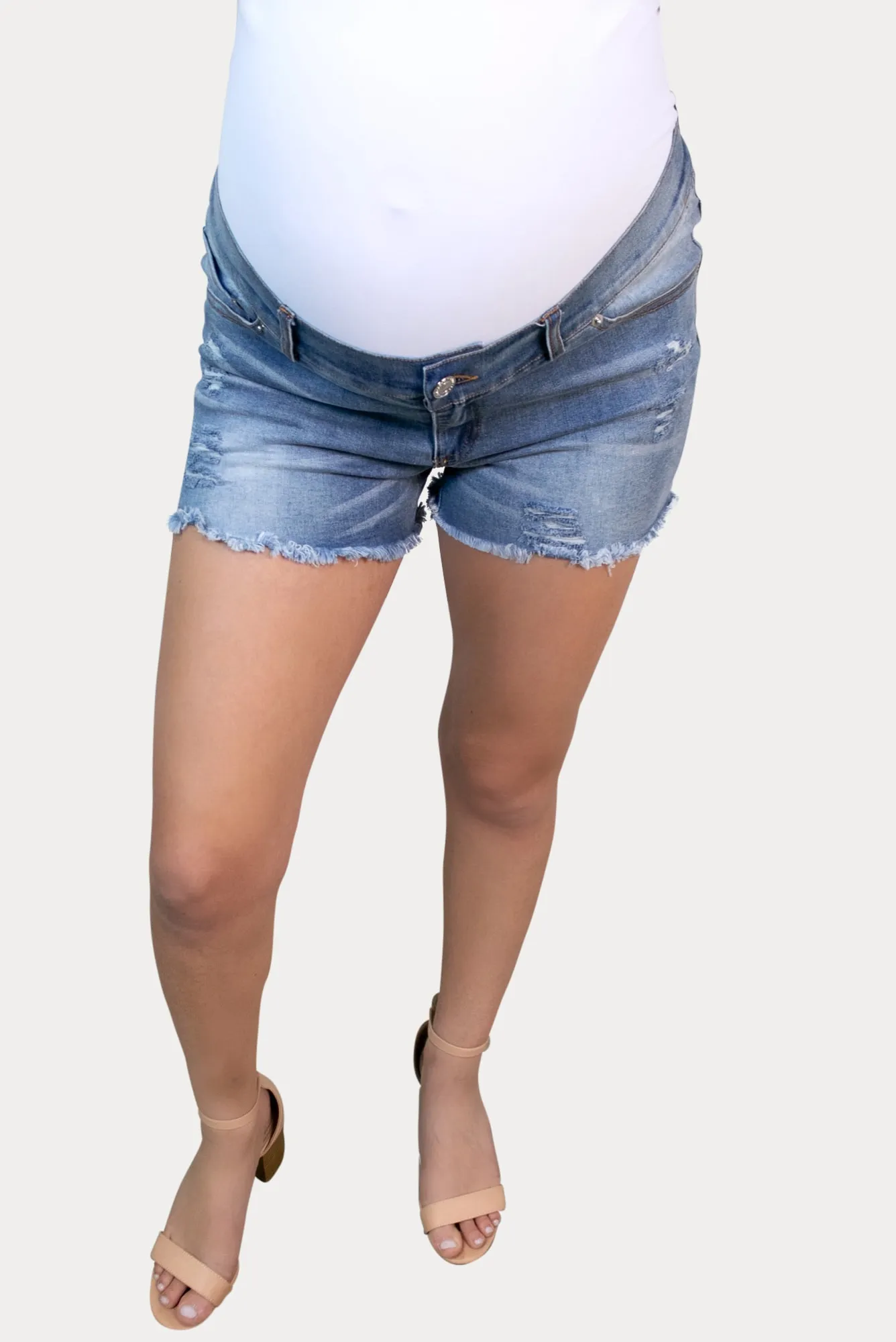 Cut Off Over Belly Maternity Shorts