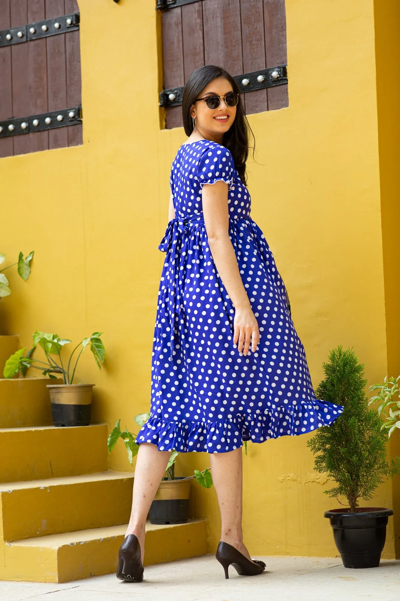 Cute Blue Polka Maternity Dress