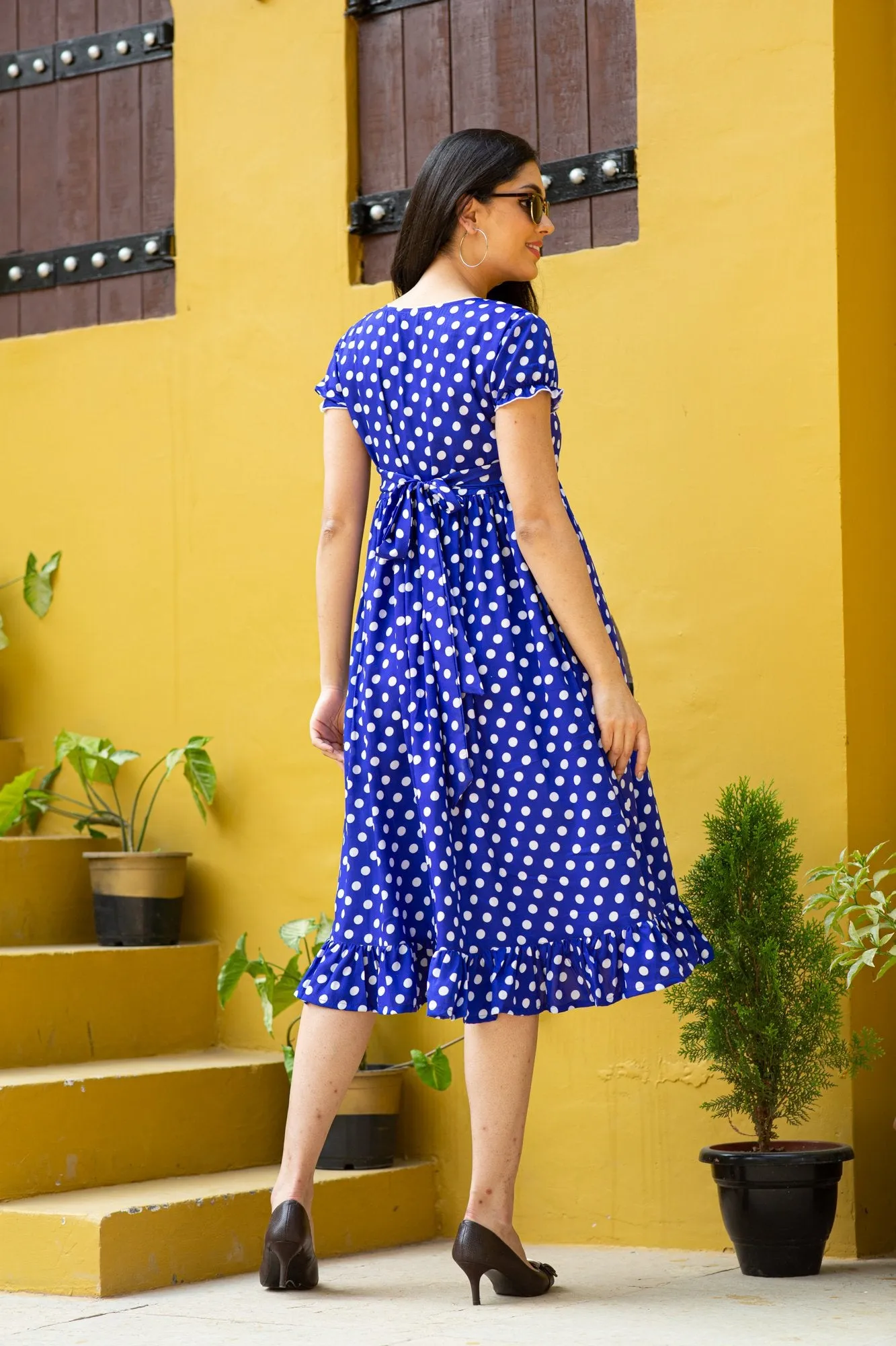 Cute Blue Polka Maternity Dress