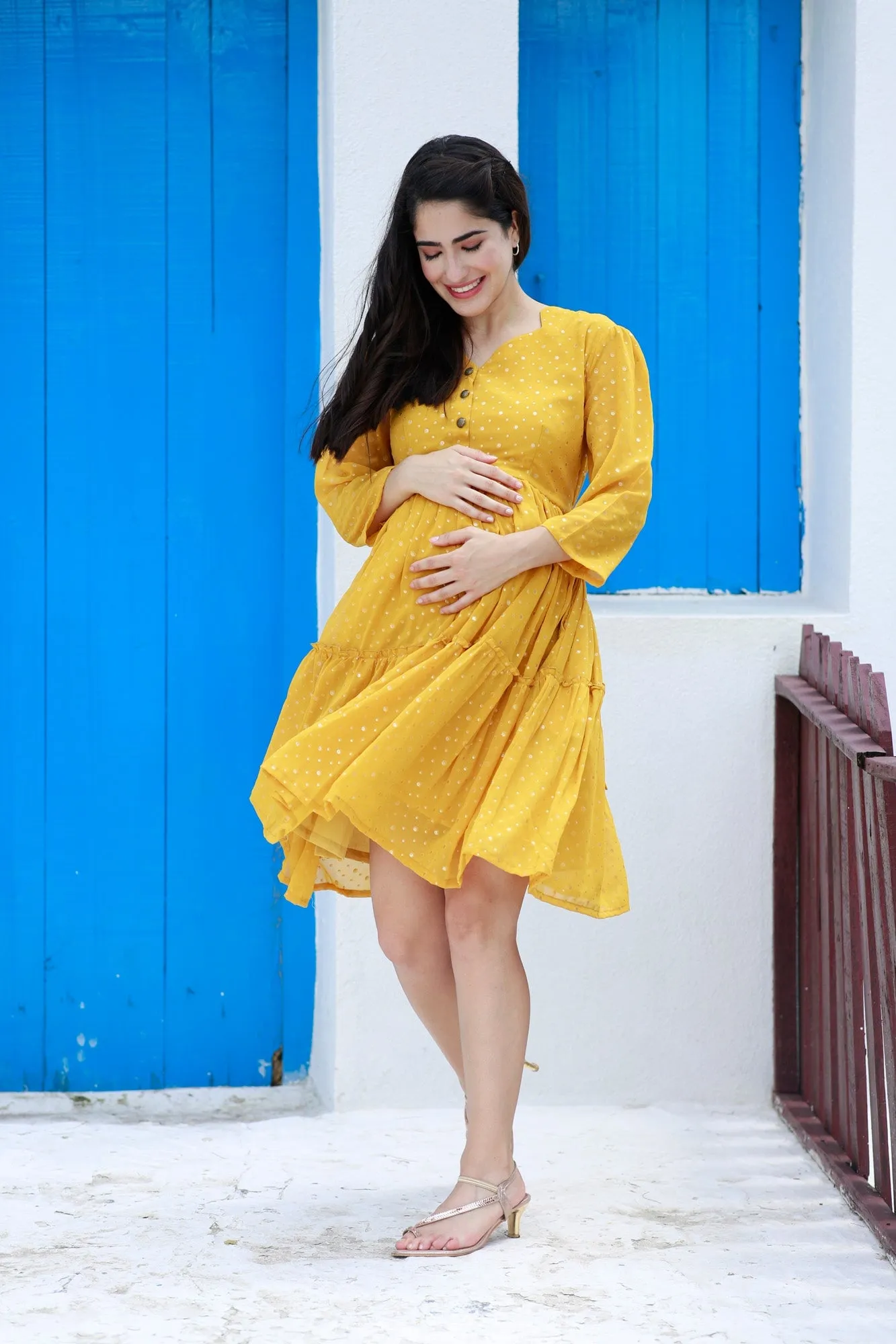 Cute Starry Marigold Maternity & Nursing Flair Dress