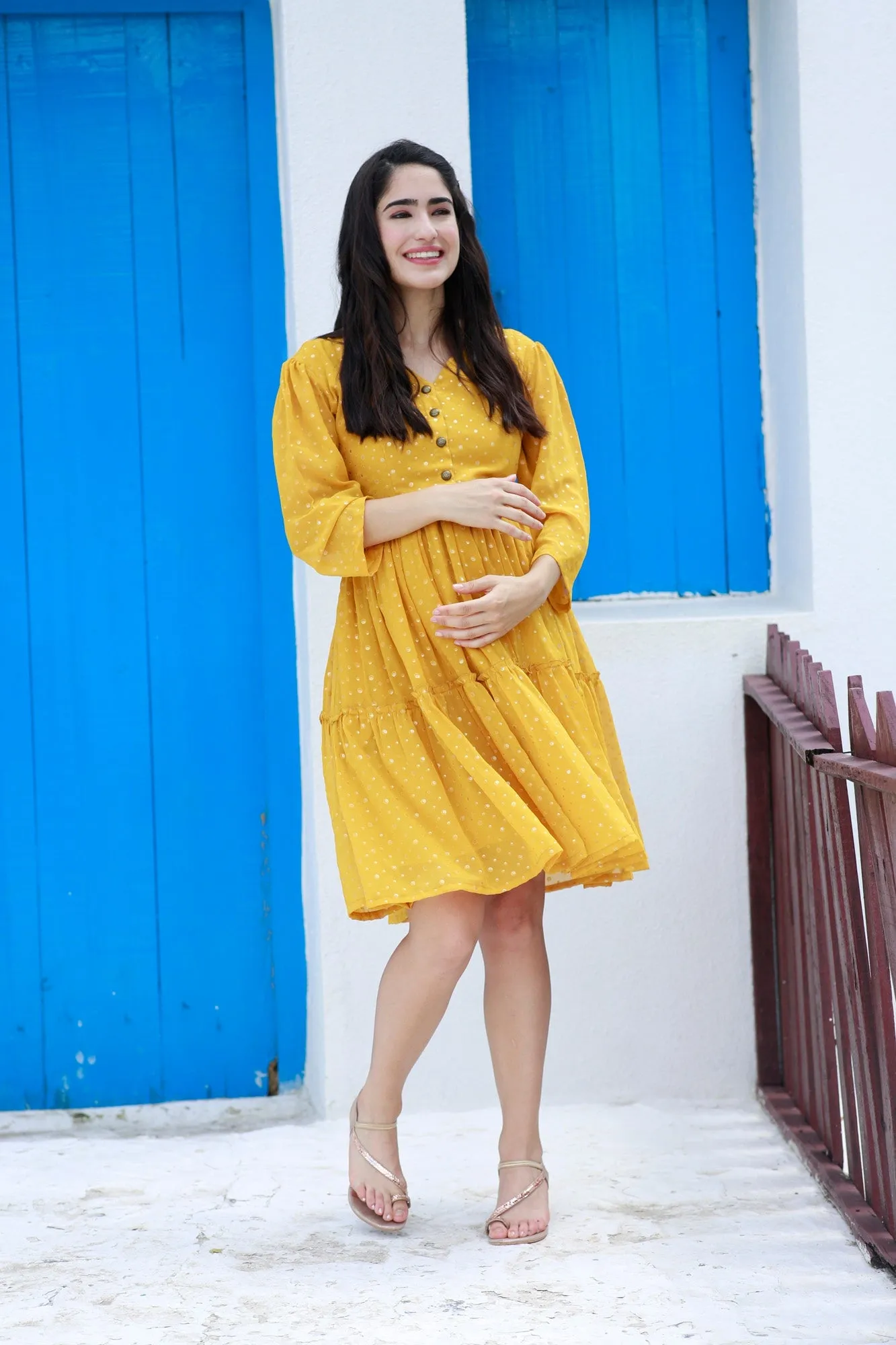 Cute Starry Marigold Maternity & Nursing Flair Dress