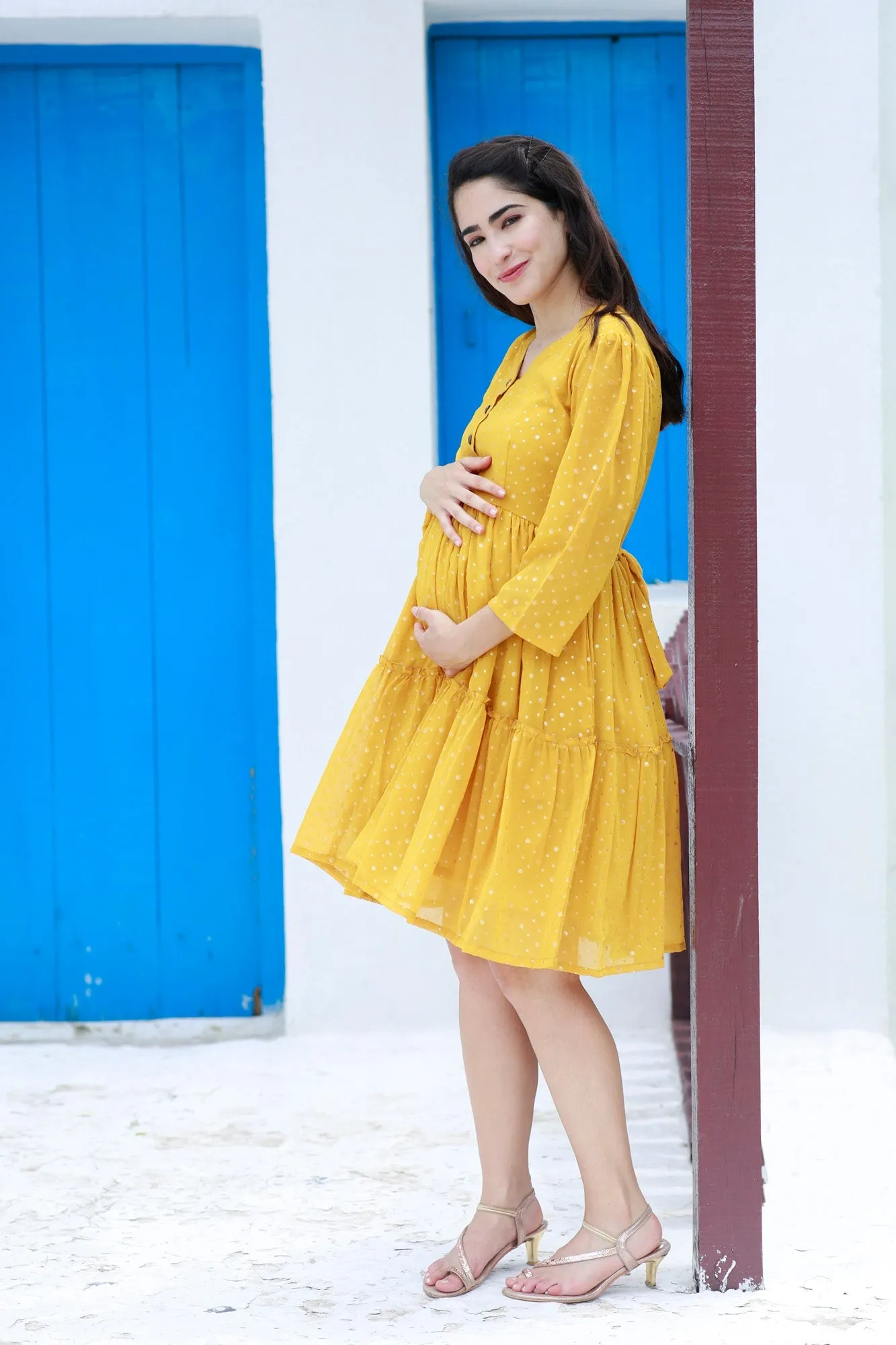 Cute Starry Marigold Maternity & Nursing Flair Dress