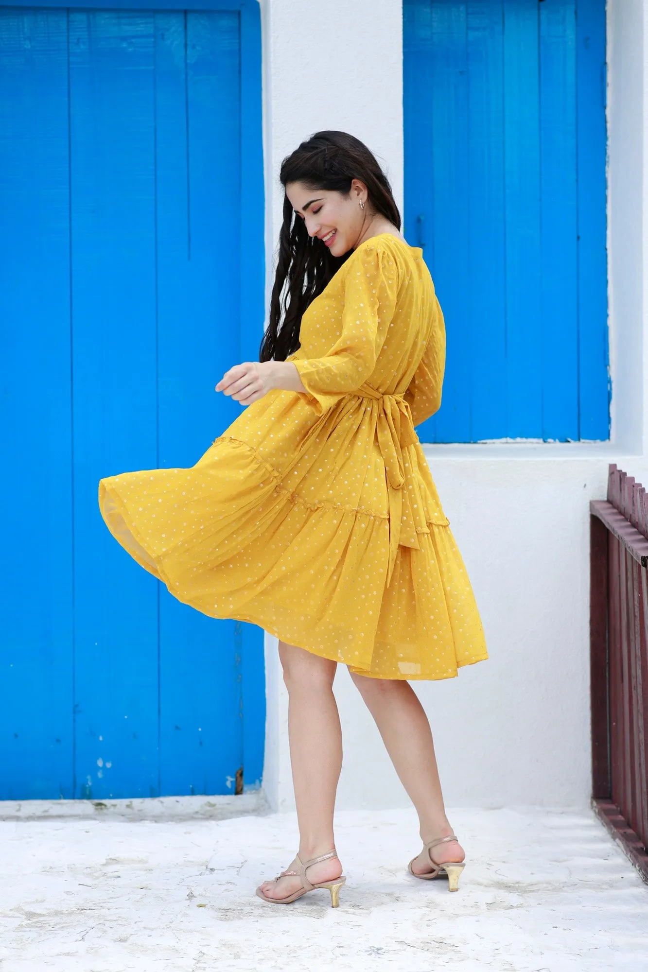 Cute Starry Marigold Maternity & Nursing Flair Dress