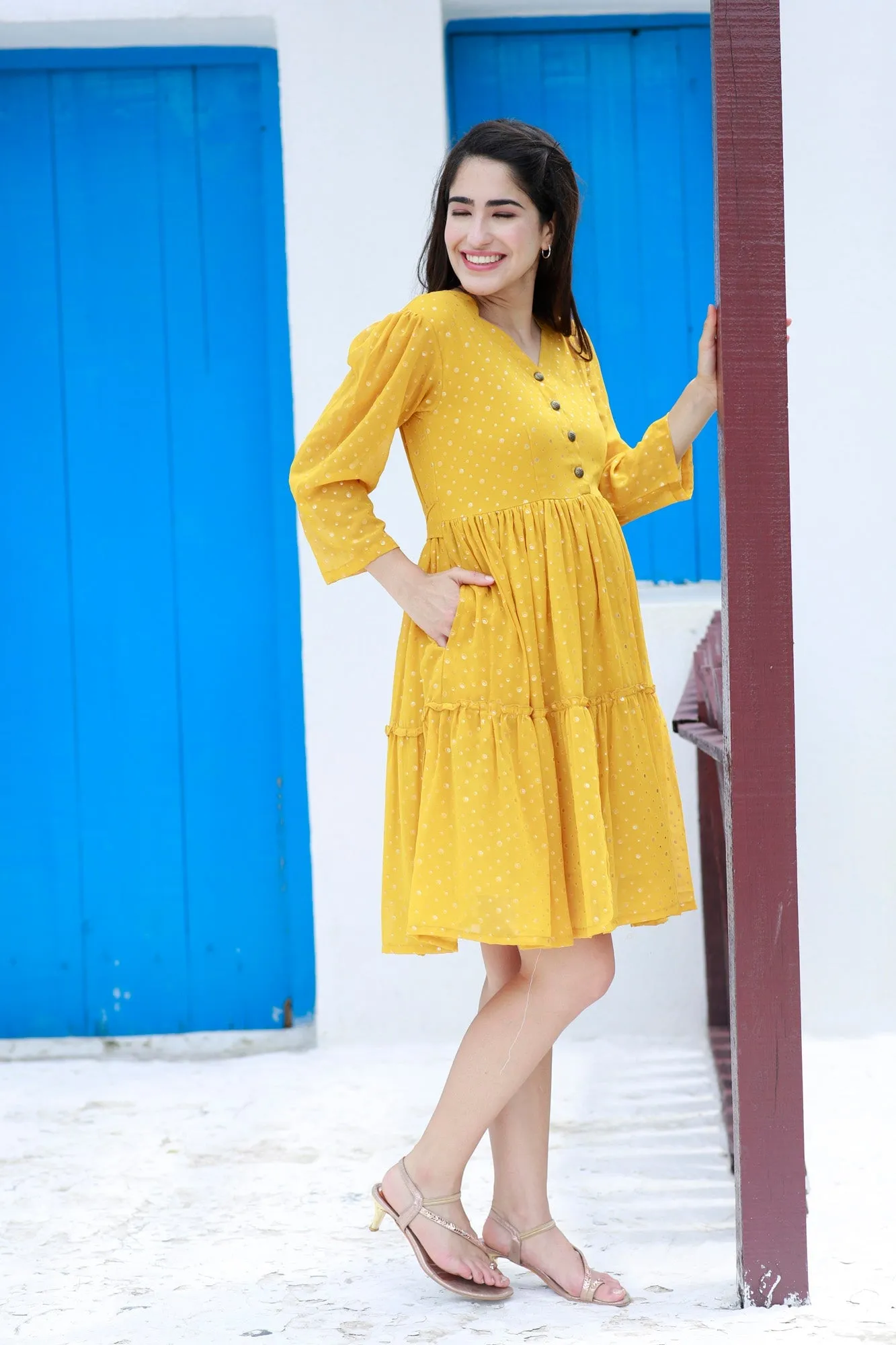 Cute Starry Marigold Maternity & Nursing Flair Dress