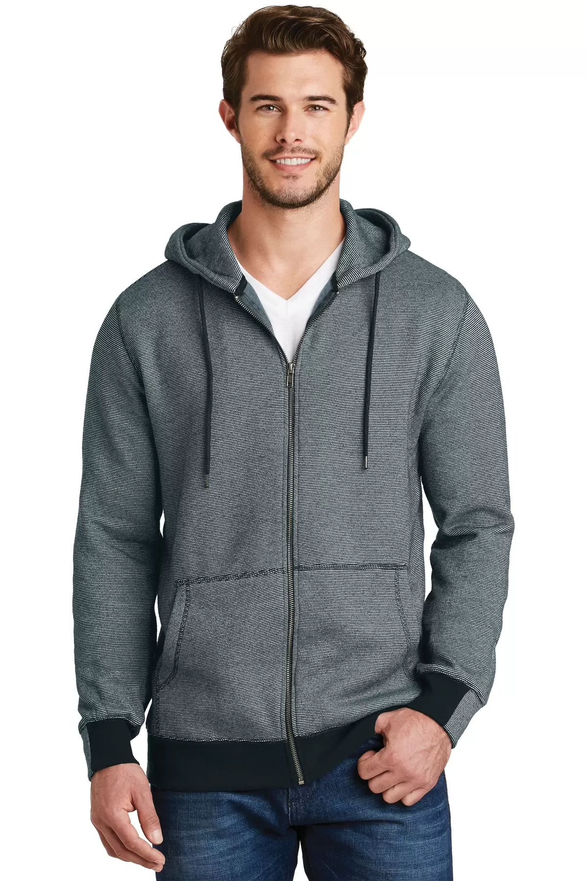 District Made 153 Mens Mini Stripe Full Zip Hoodie DM390 SKU: DM390