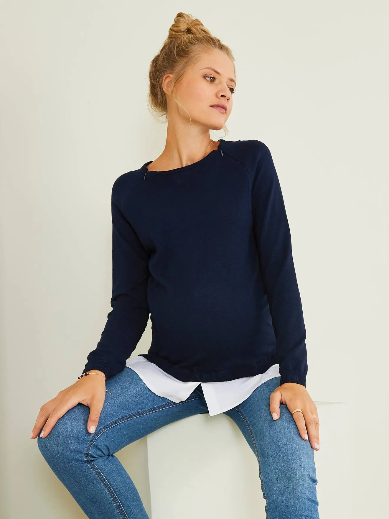 Dual Fabric Jumper, Maternity & Nursing - dark blue