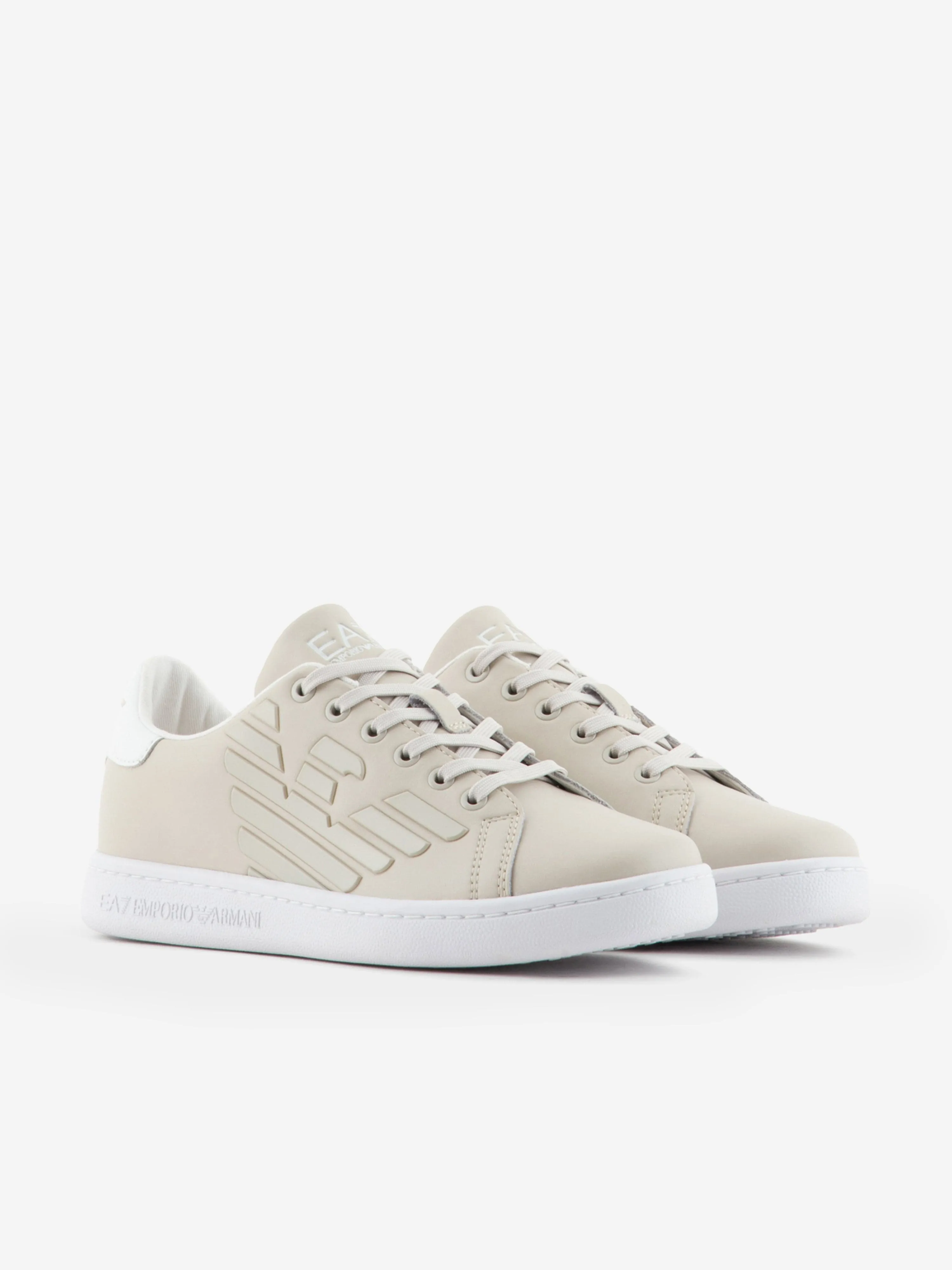 EA7 Emporio Armani Kids Leather Logo Trainers in Beige