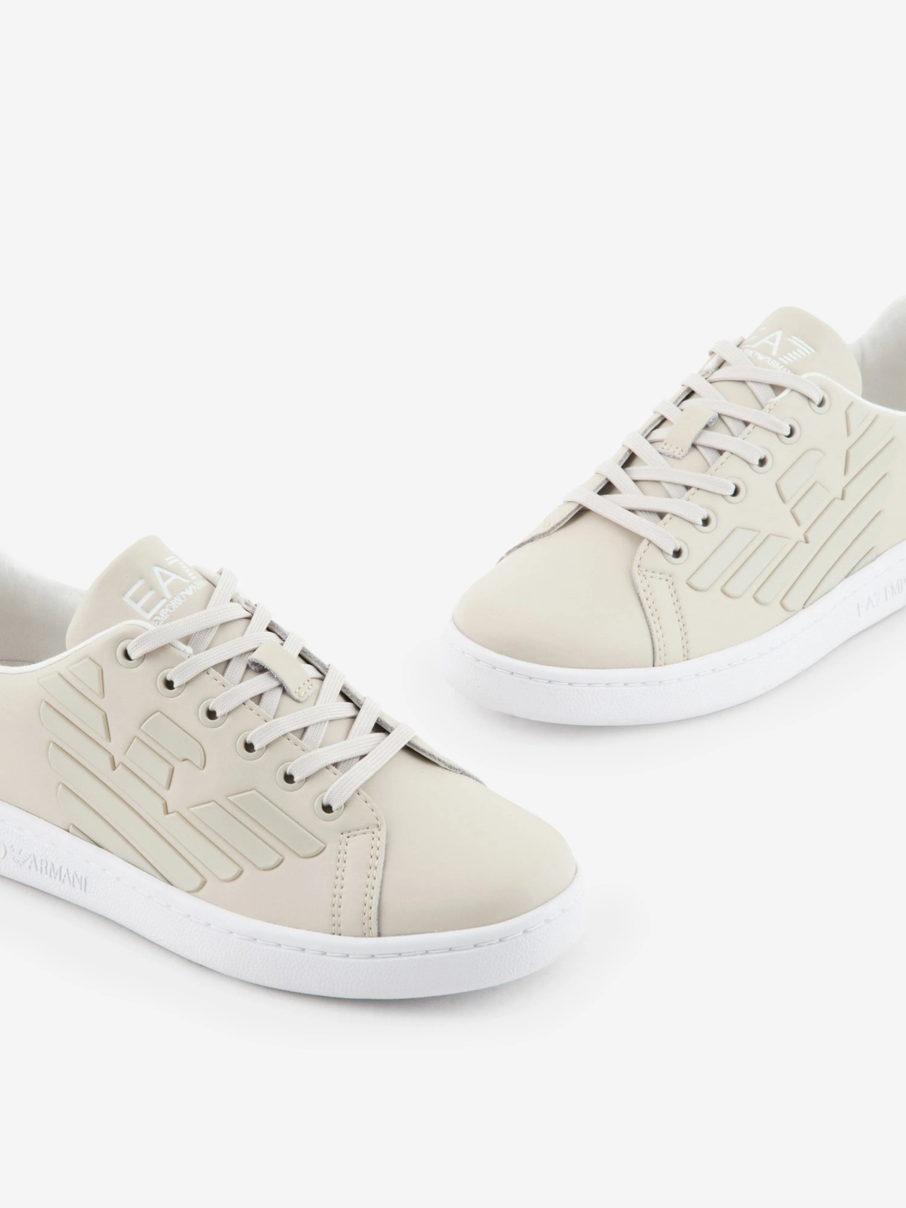 EA7 Emporio Armani Kids Leather Logo Trainers in Beige