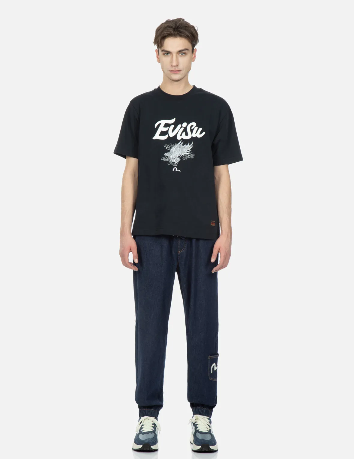 Eagle Printed Pocket Denim Joggers