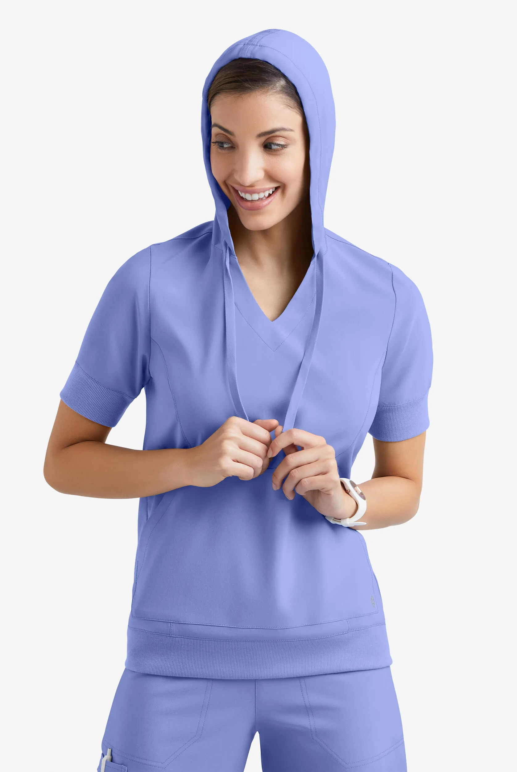 Easy STRETCH True Women's 3-Pocket Short Sleeve Pull-Over Scrub Hoodie