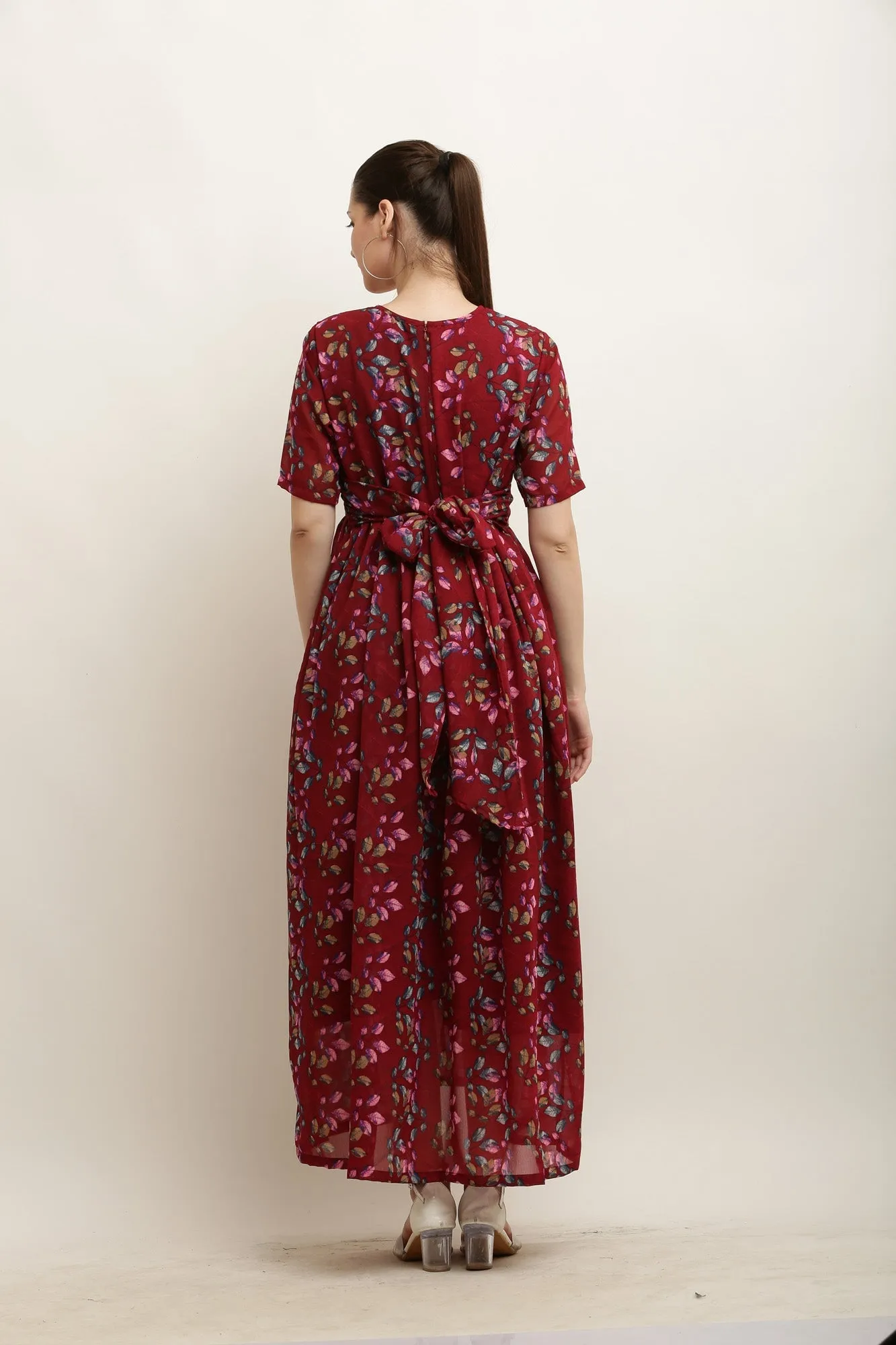 Eden Burgundy Blossom Maternity Knot Dress