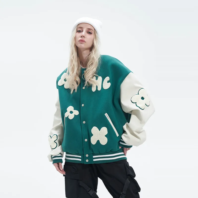 Embroidered Flowers Varsity Jacket