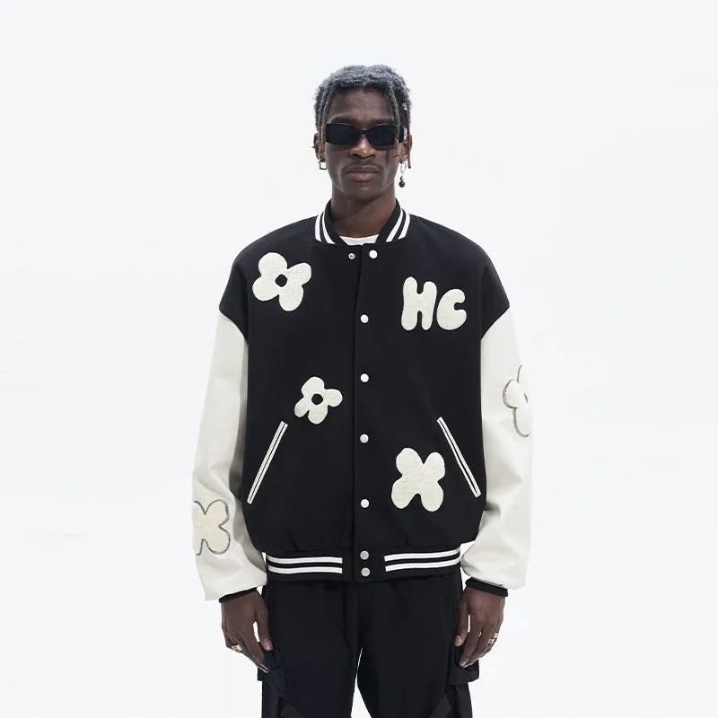 Embroidered Flowers Varsity Jacket