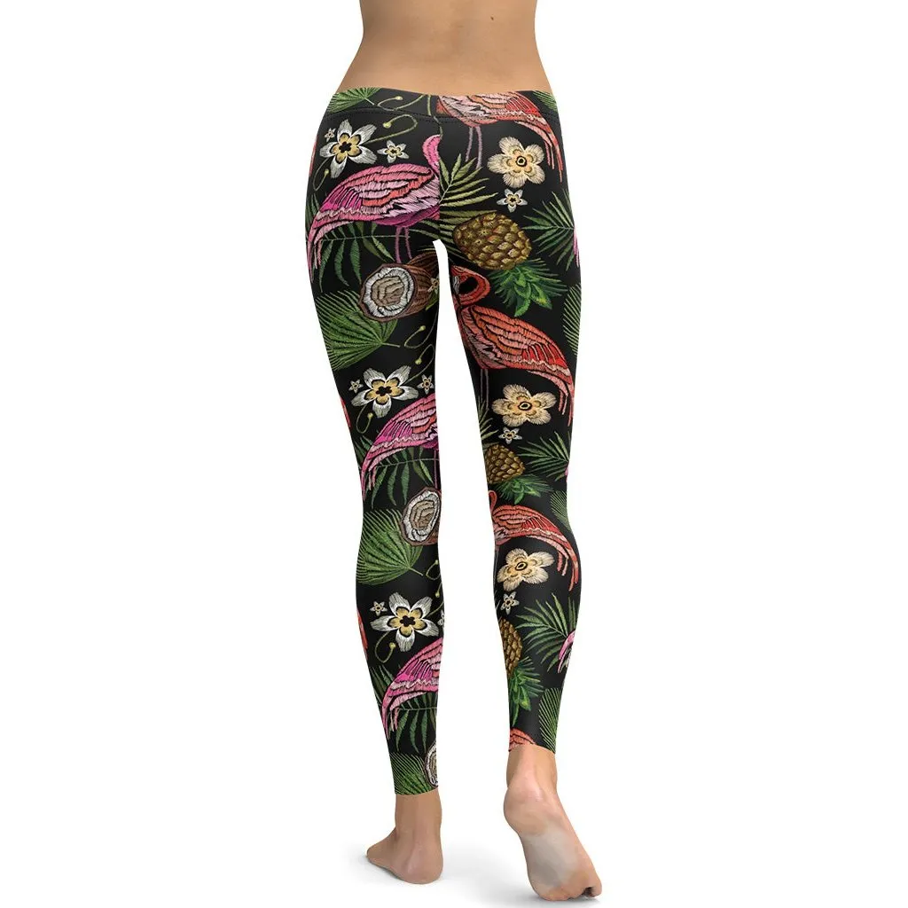 Embroidery Flamingo Leggings