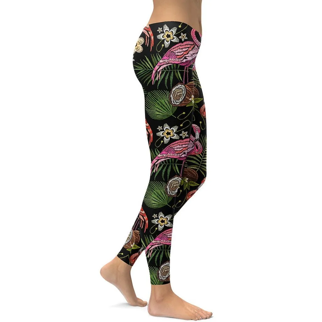 Embroidery Flamingo Leggings