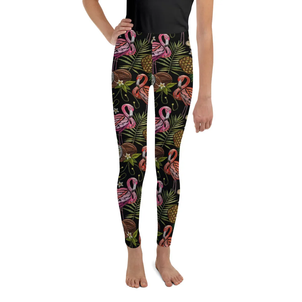 Embroidery Flamingo Youth Leggings