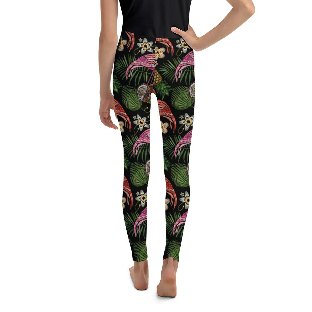 Embroidery Flamingo Youth Leggings