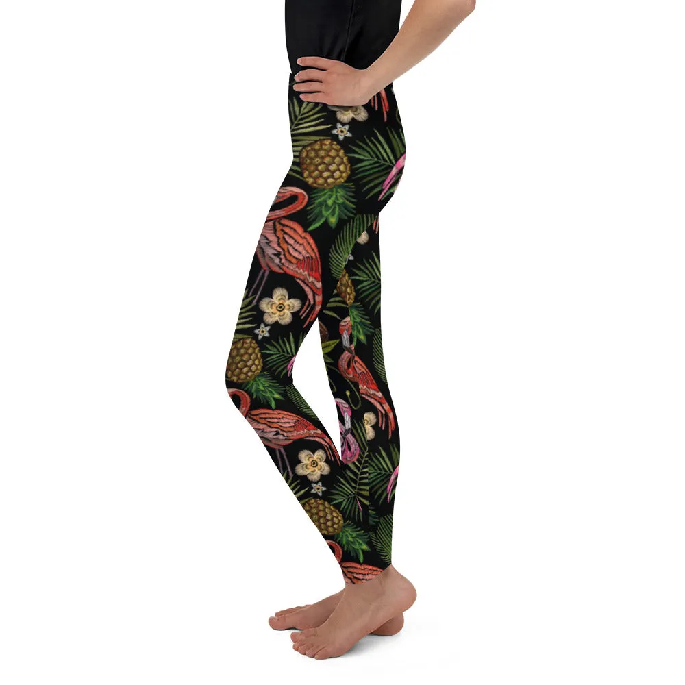 Embroidery Flamingo Youth Leggings